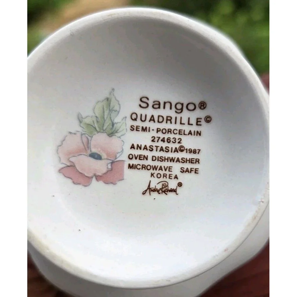 2 Sango Coffee Cups 1987 Korea Anastasia Pattern Artist Signed